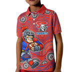 Newcastle Knights Kid Polo Shirt Aboriginal Dot Pattern - Rugby Mascot Heritage Pride