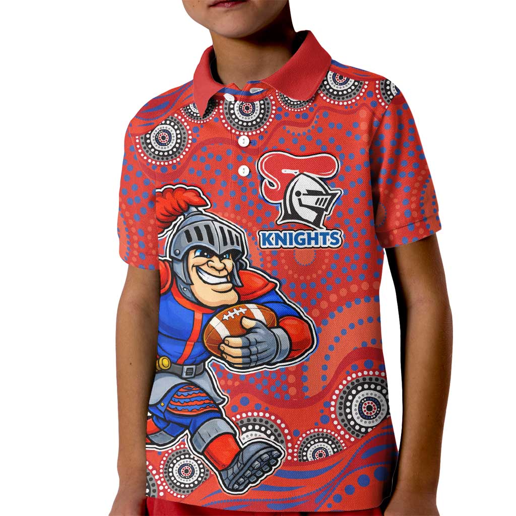 Newcastle Knights Kid Polo Shirt Aboriginal Dot Pattern - Rugby Mascot Heritage Pride
