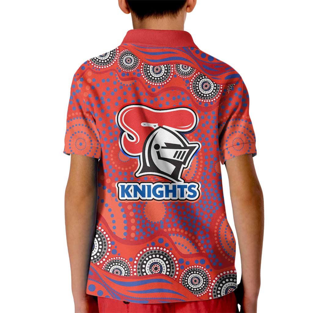 Newcastle Knights Kid Polo Shirt Aboriginal Dot Pattern - Rugby Mascot Heritage Pride