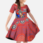 Newcastle Knights Kid Short Sleeve Dress Aboriginal Dot Pattern - Rugby Mascot Heritage Pride
