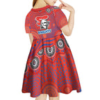 Newcastle Knights Kid Short Sleeve Dress Aboriginal Dot Pattern - Rugby Mascot Heritage Pride