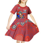 Newcastle Knights Kid Short Sleeve Dress Aboriginal Dot Pattern - Rugby Mascot Heritage Pride