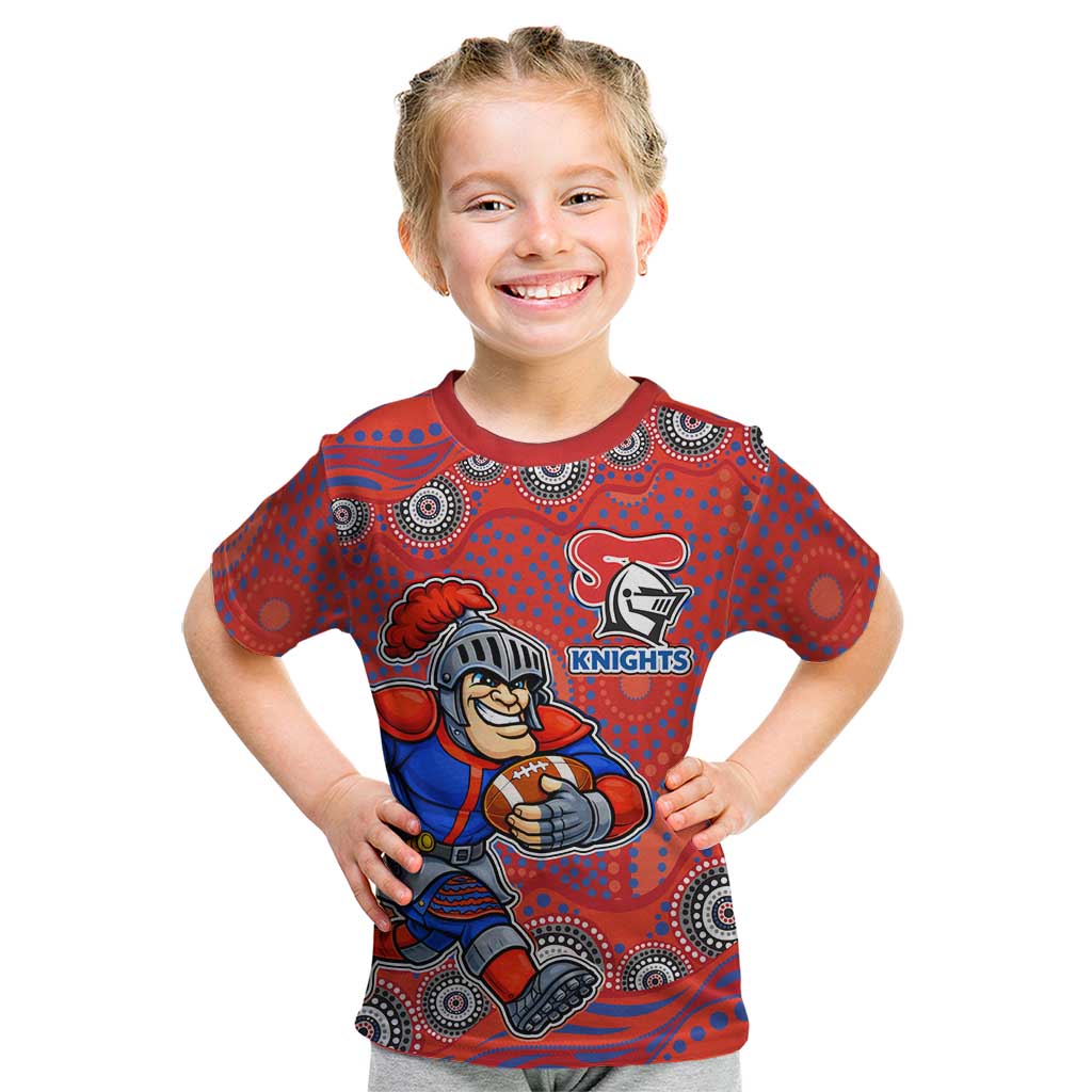 Newcastle Knights Kid T Shirt Aboriginal Dot Pattern - Rugby Mascot Heritage Pride
