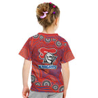 Newcastle Knights Kid T Shirt Aboriginal Dot Pattern - Rugby Mascot Heritage Pride