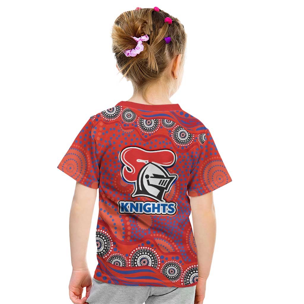 Newcastle Knights Kid T Shirt Aboriginal Dot Pattern - Rugby Mascot Heritage Pride