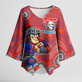 Newcastle Knights Kimono Sleeve Blouse Aboriginal Dot Pattern - Rugby Mascot Heritage Pride