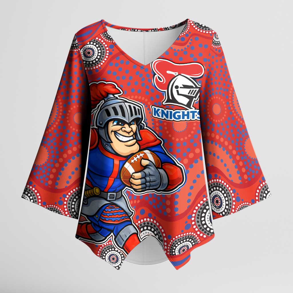 Newcastle Knights Kimono Sleeve Blouse Aboriginal Dot Pattern - Rugby Mascot Heritage Pride