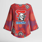 Newcastle Knights Kimono Sleeve Blouse Aboriginal Dot Pattern - Rugby Mascot Heritage Pride