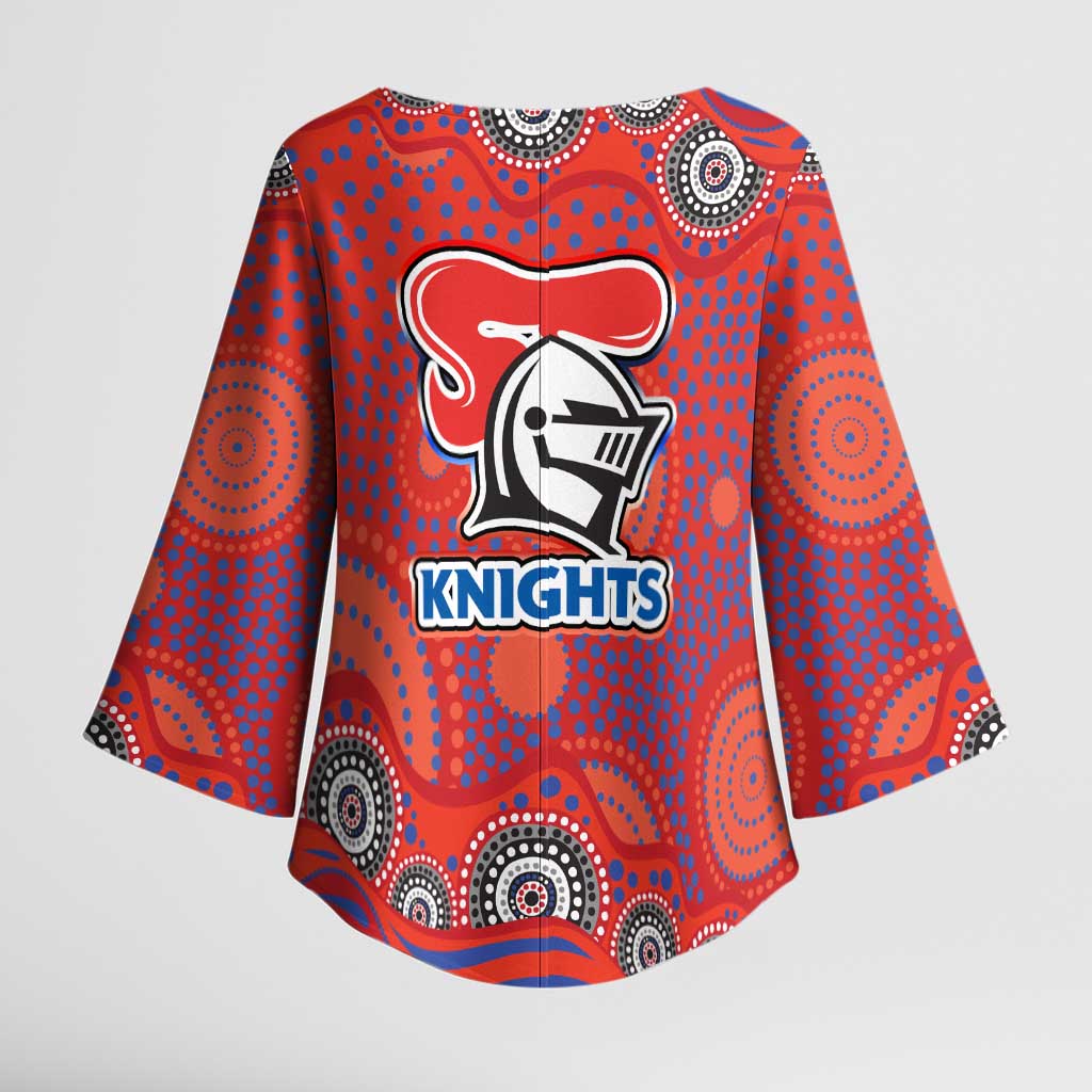Newcastle Knights Kimono Sleeve Blouse Aboriginal Dot Pattern - Rugby Mascot Heritage Pride