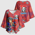 Newcastle Knights Kimono Sleeve Blouse Aboriginal Dot Pattern - Rugby Mascot Heritage Pride