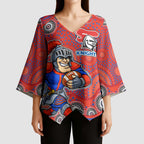 Newcastle Knights Kimono Sleeve Blouse Aboriginal Dot Pattern - Rugby Mascot Heritage Pride