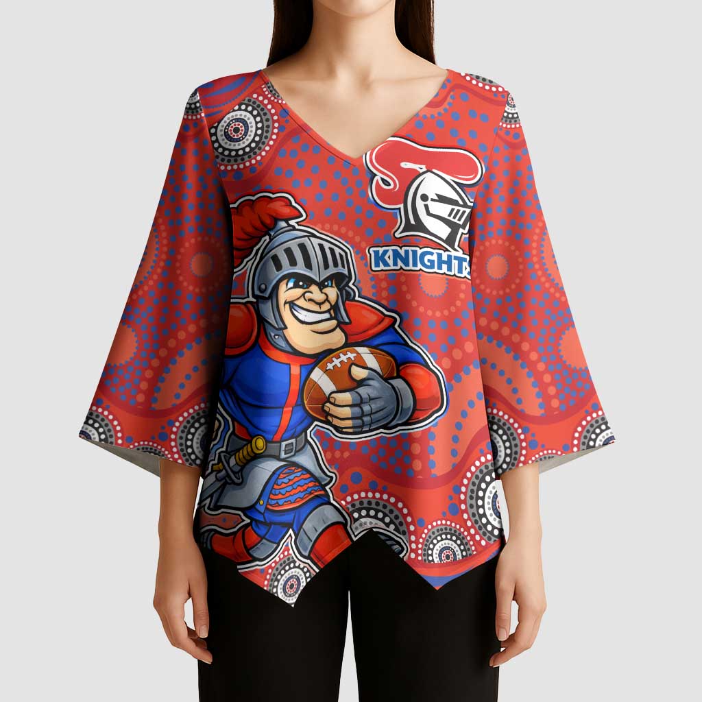 Newcastle Knights Kimono Sleeve Blouse Aboriginal Dot Pattern - Rugby Mascot Heritage Pride