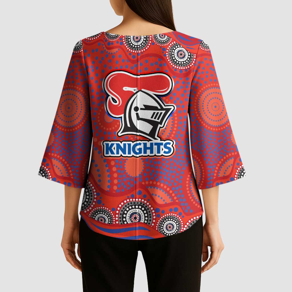 Newcastle Knights Kimono Sleeve Blouse Aboriginal Dot Pattern - Rugby Mascot Heritage Pride