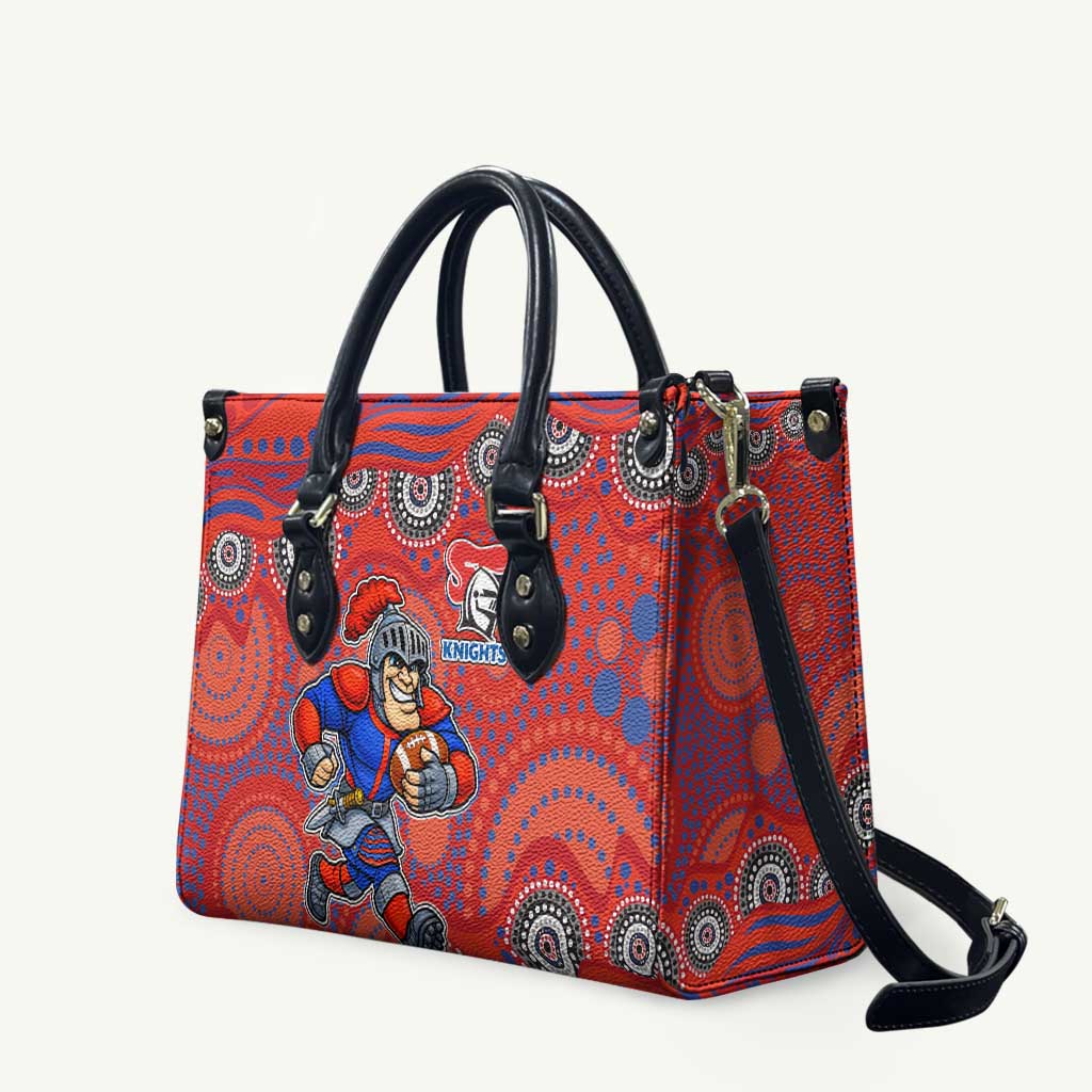 Newcastle Knights Leather Bag Aboriginal Dot Pattern - Rugby Mascot Heritage Pride