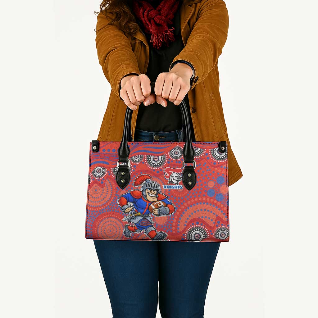 Newcastle Knights Leather Bag Aboriginal Dot Pattern - Rugby Mascot Heritage Pride
