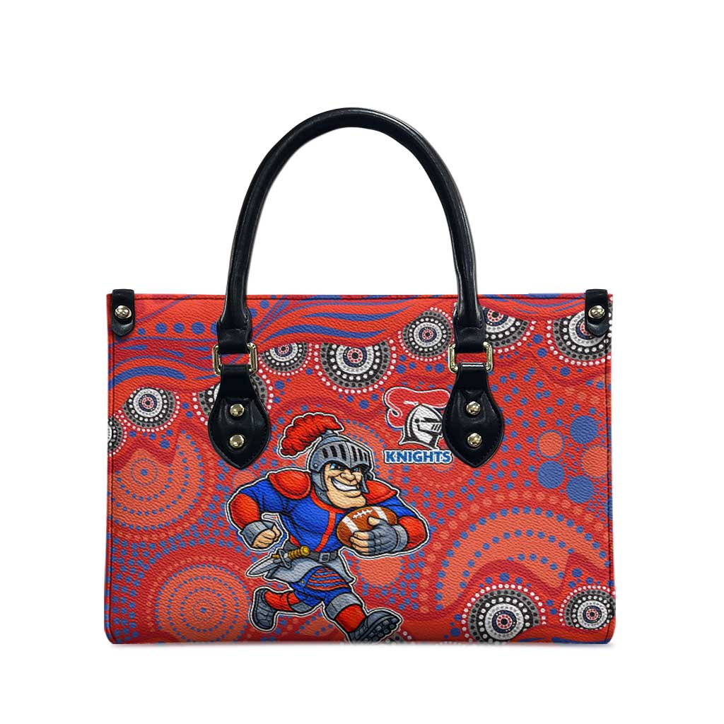 Newcastle Knights Leather Bag Aboriginal Dot Pattern - Rugby Mascot Heritage Pride