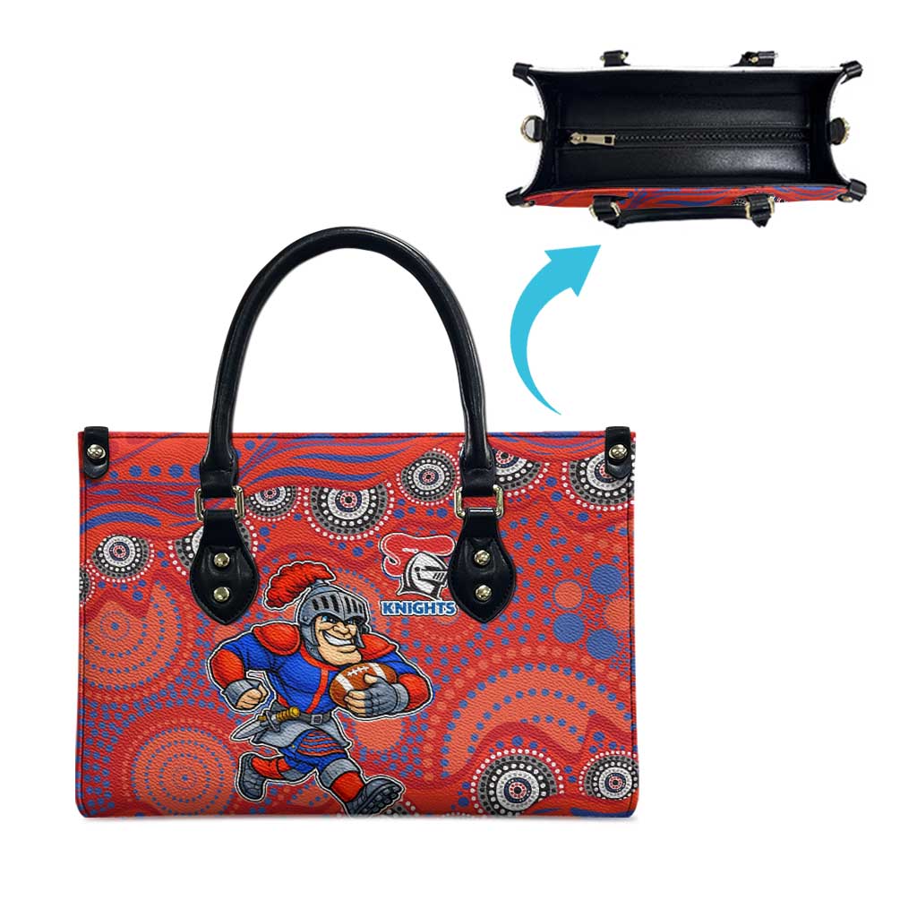 Newcastle Knights Leather Bag Aboriginal Dot Pattern - Rugby Mascot Heritage Pride