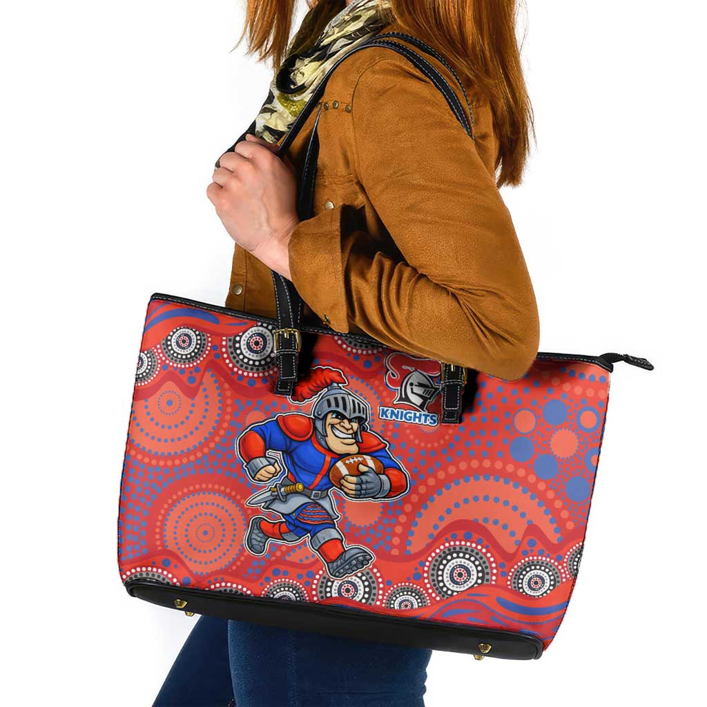 Newcastle Knights Leather Tote Bag Aboriginal Dot Pattern - Rugby Mascot Heritage Pride