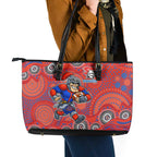Newcastle Knights Leather Tote Bag Aboriginal Dot Pattern - Rugby Mascot Heritage Pride