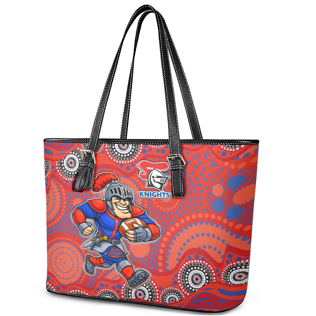 Newcastle Knights Leather Tote Bag Aboriginal Dot Pattern - Rugby Mascot Heritage Pride
