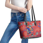 Newcastle Knights Leather Tote Bag Aboriginal Dot Pattern - Rugby Mascot Heritage Pride