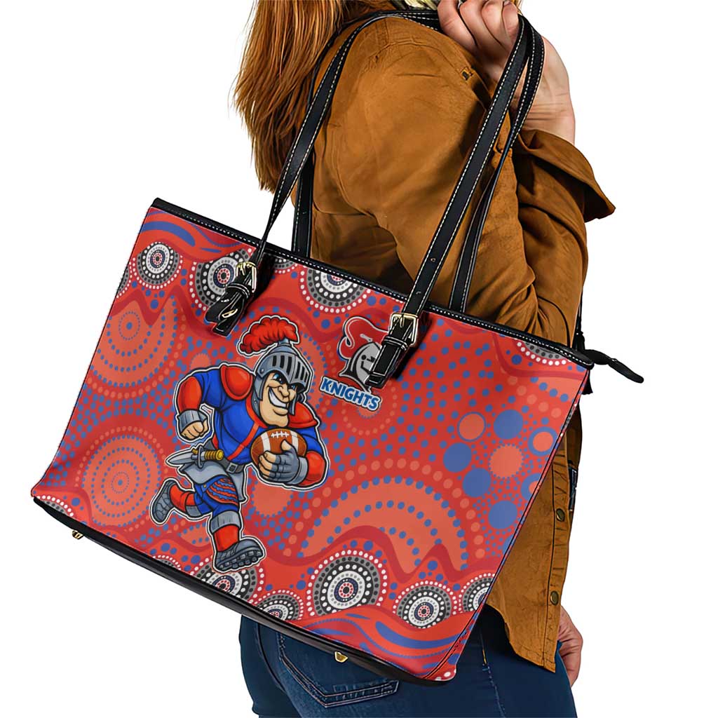Newcastle Knights Leather Tote Bag Aboriginal Dot Pattern - Rugby Mascot Heritage Pride