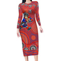 Newcastle Knights Long Sleeve Bodycon Dress Aboriginal Dot Pattern - Rugby Mascot Heritage Pride