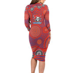 Newcastle Knights Long Sleeve Bodycon Dress Aboriginal Dot Pattern - Rugby Mascot Heritage Pride