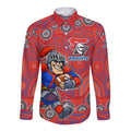 Newcastle Knights Long Sleeve Button Shirt Aboriginal Dot Pattern - Rugby Mascot Heritage Pride