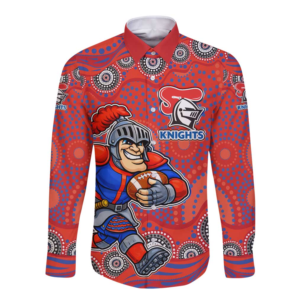 Newcastle Knights Long Sleeve Button Shirt Aboriginal Dot Pattern - Rugby Mascot Heritage Pride