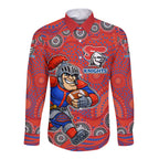 Newcastle Knights Long Sleeve Button Shirt Aboriginal Dot Pattern - Rugby Mascot Heritage Pride