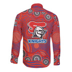 Newcastle Knights Long Sleeve Button Shirt Aboriginal Dot Pattern - Rugby Mascot Heritage Pride