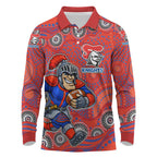 Newcastle Knights Long Sleeve Polo Shirt Aboriginal Dot Pattern - Rugby Mascot Heritage Pride
