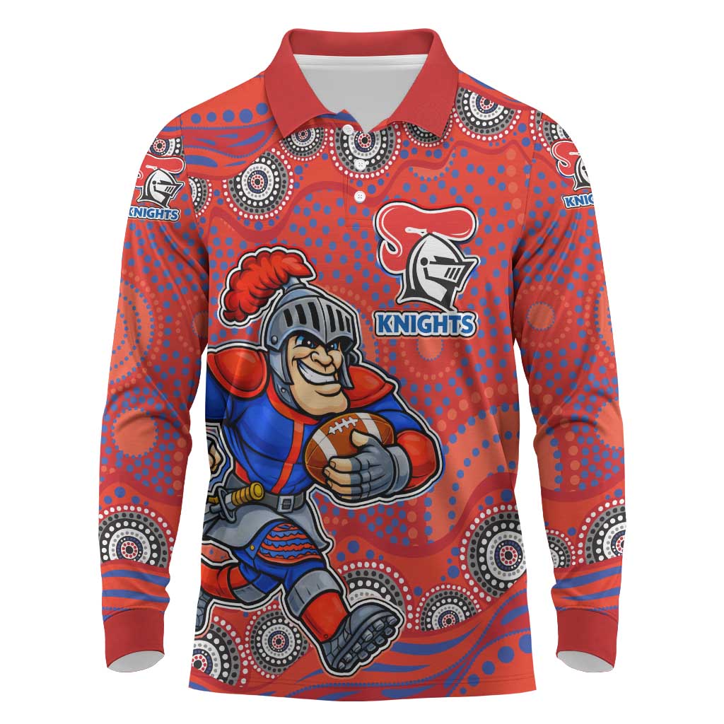 Newcastle Knights Long Sleeve Polo Shirt Aboriginal Dot Pattern - Rugby Mascot Heritage Pride