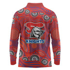 Newcastle Knights Long Sleeve Polo Shirt Aboriginal Dot Pattern - Rugby Mascot Heritage Pride