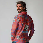Newcastle Knights Long Sleeve Polo Shirt Aboriginal Dot Pattern - Rugby Mascot Heritage Pride