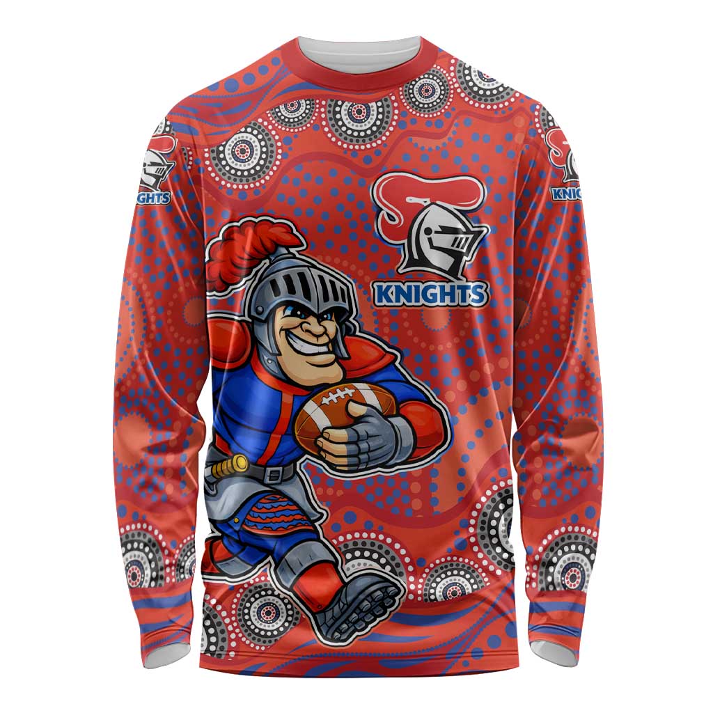 Newcastle Knights Long Sleeve Shirt Aboriginal Dot Pattern - Rugby Mascot Heritage Pride