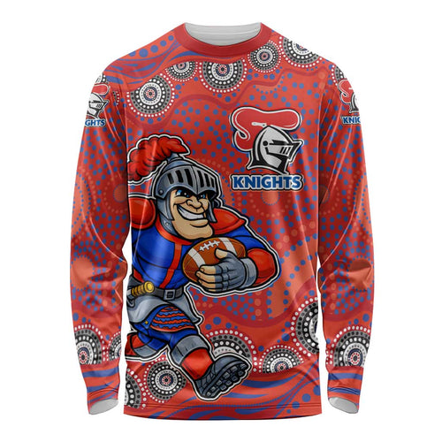 Newcastle Knights Long Sleeve Shirt Aboriginal Dot Pattern - Rugby Mascot Heritage Pride