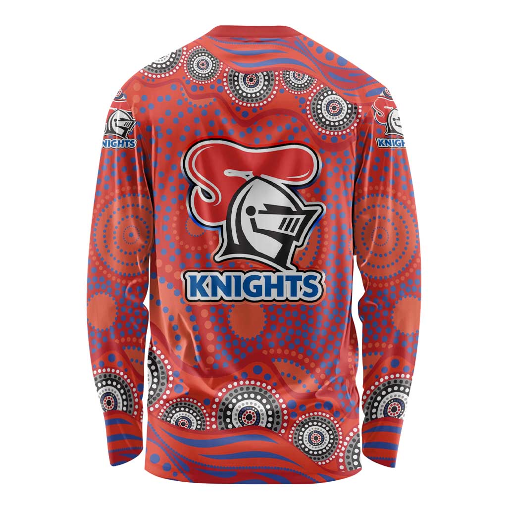 Newcastle Knights Long Sleeve Shirt Aboriginal Dot Pattern - Rugby Mascot Heritage Pride