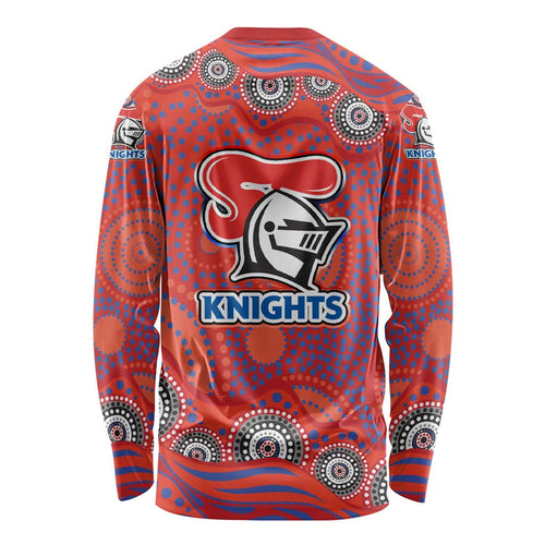 Newcastle Knights Long Sleeve Shirt Aboriginal Dot Pattern - Rugby Mascot Heritage Pride