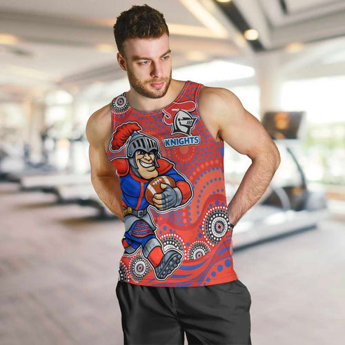 Newcastle Knights Men Tank Top Aboriginal Dot Pattern - Rugby Mascot Heritage Pride