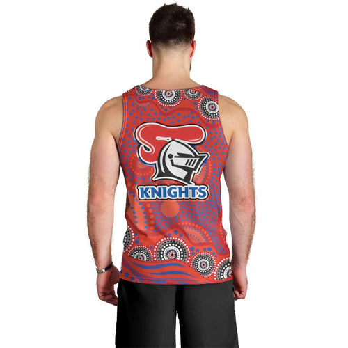 Newcastle Knights Men Tank Top Aboriginal Dot Pattern - Rugby Mascot Heritage Pride