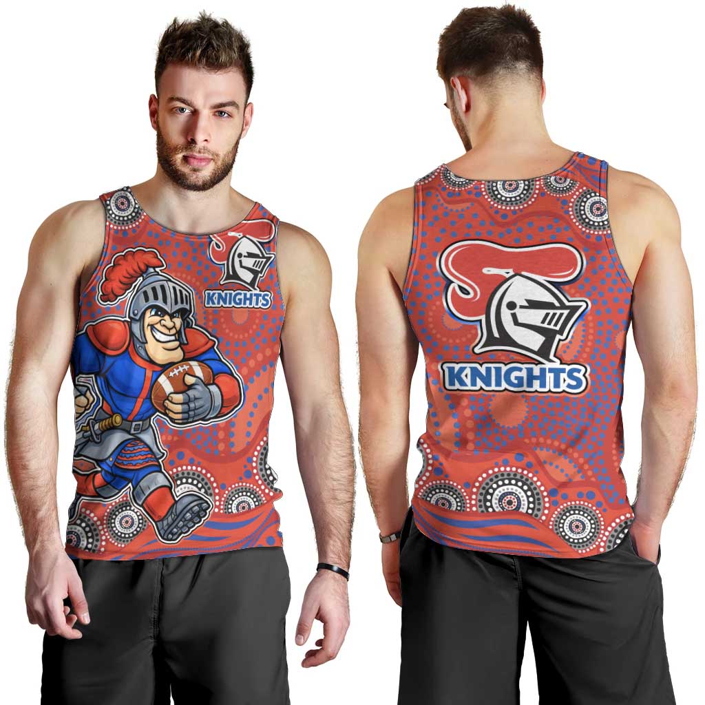 Newcastle Knights Men Tank Top Aboriginal Dot Pattern - Rugby Mascot Heritage Pride