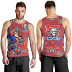 Newcastle Knights Men Tank Top Aboriginal Dot Pattern - Rugby Mascot Heritage Pride
