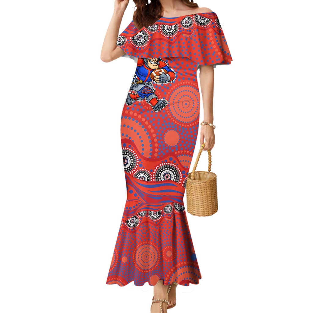 Newcastle Knights Mermaid Dress Aboriginal Dot Pattern - Rugby Mascot Heritage Pride