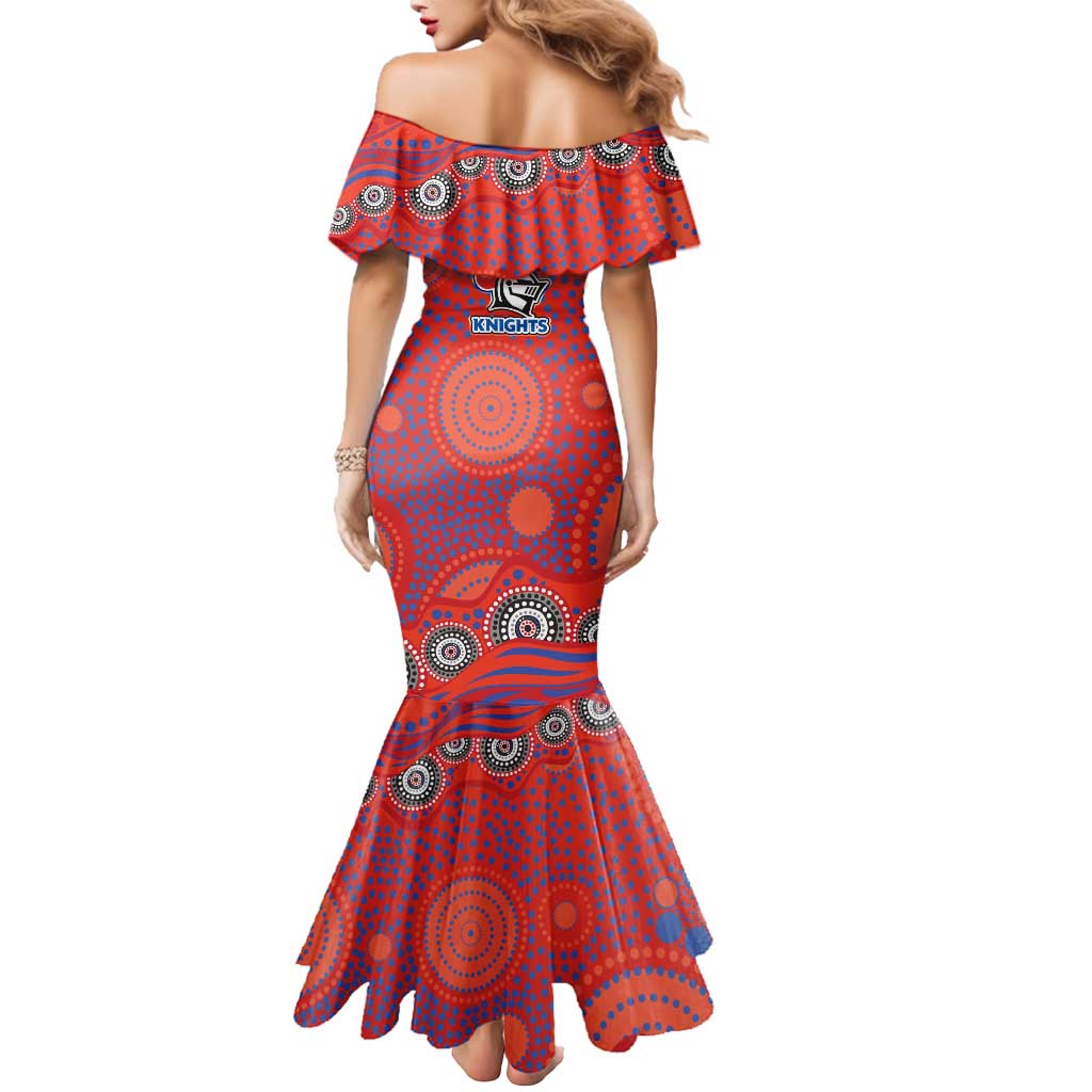Newcastle Knights Mermaid Dress Aboriginal Dot Pattern - Rugby Mascot Heritage Pride