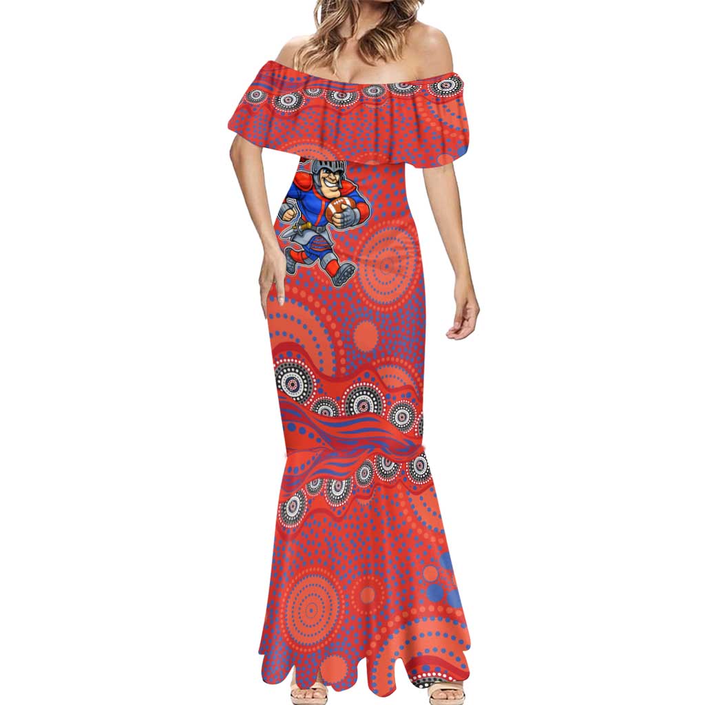 Newcastle Knights Mermaid Dress Aboriginal Dot Pattern - Rugby Mascot Heritage Pride