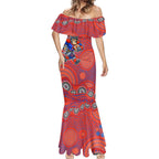 Newcastle Knights Mermaid Dress Aboriginal Dot Pattern - Rugby Mascot Heritage Pride