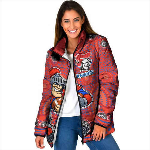 Newcastle Knights Padded Jacket Aboriginal Dot Pattern - Rugby Mascot Heritage Pride
