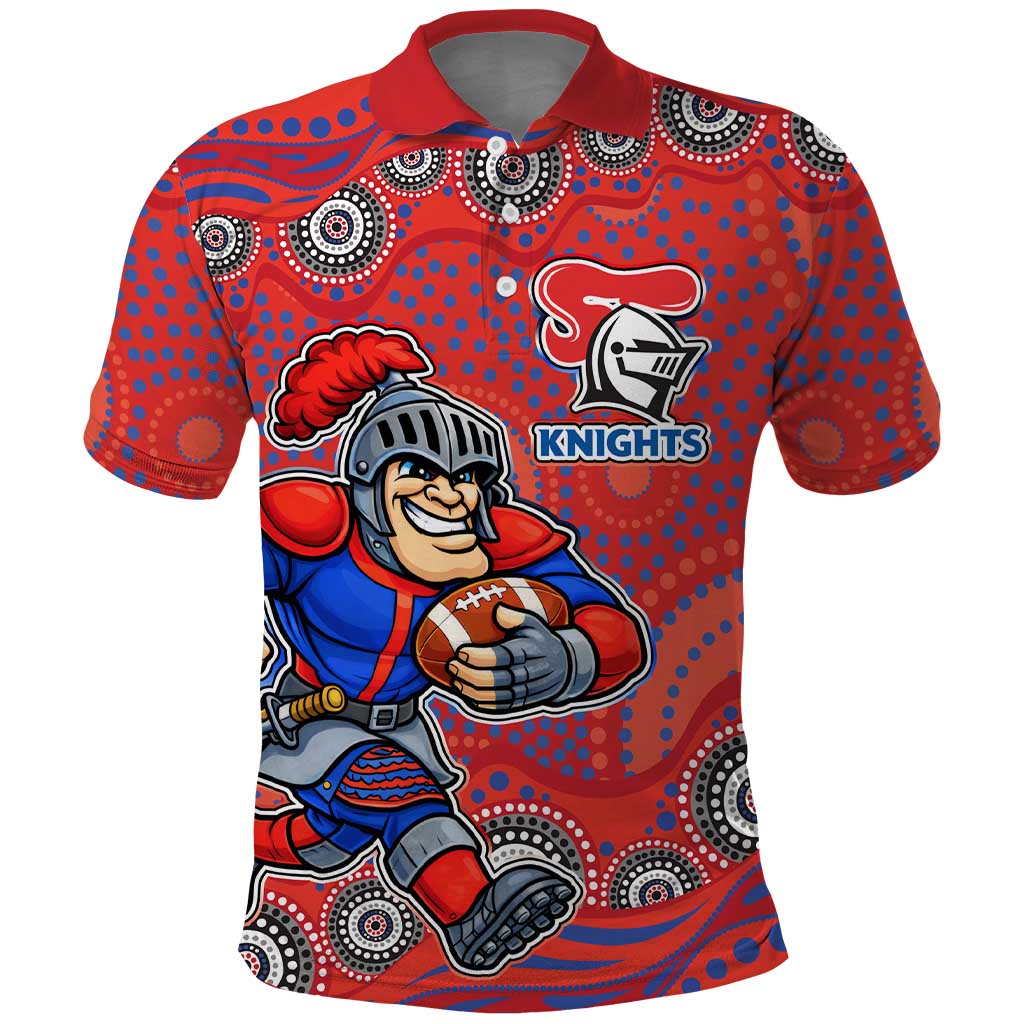Newcastle Knights Polo Shirt Aboriginal Dot Pattern - Rugby Mascot Heritage Pride